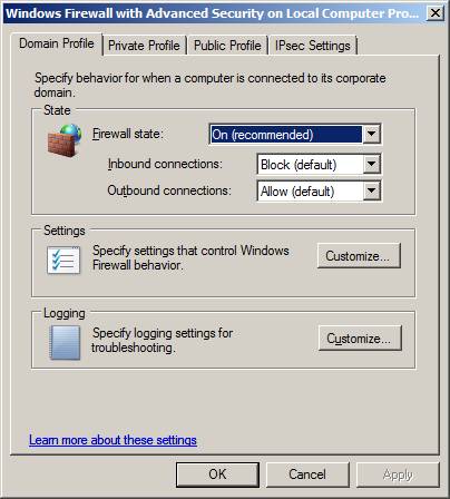 Как настроить Windows server 2008 firewall?