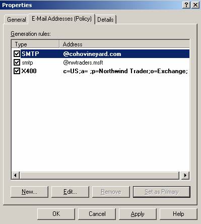 Email address policy primary smtp address