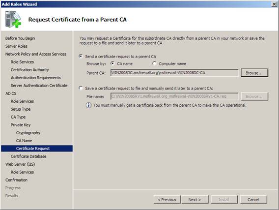 Виды ролей Windows 2007 сертификат ipsec